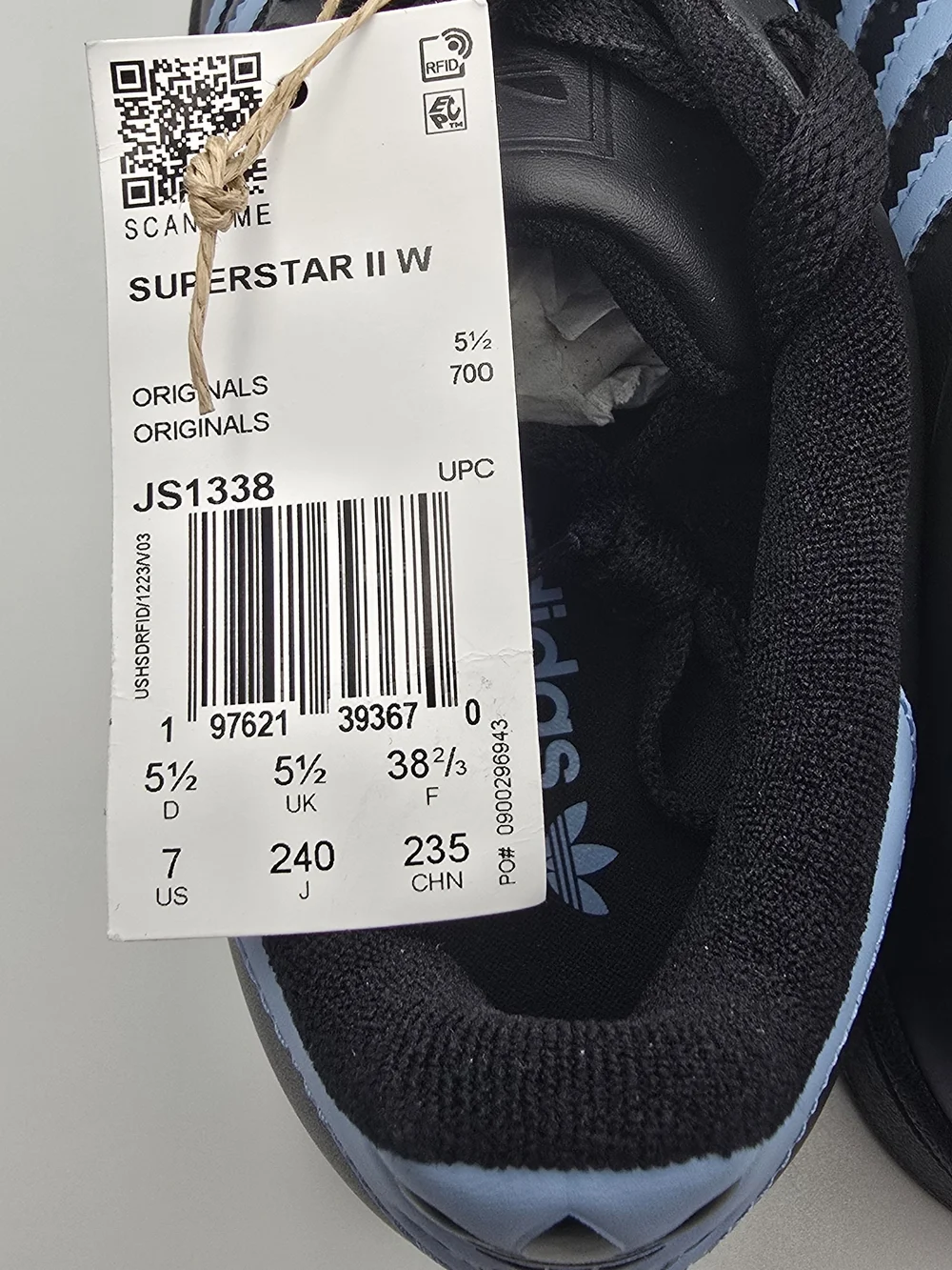Adidas Superstar Black Sneaker with Light Blue Stripes